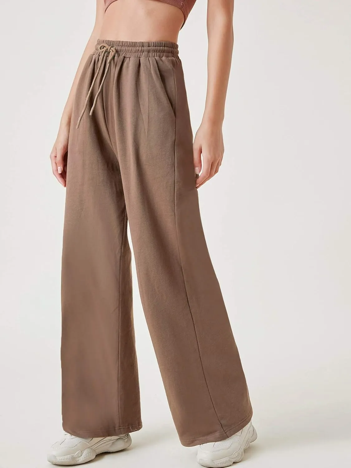 Floerns Womens Fall Drawstring High Waist Wide Leg Pants Sweatpants