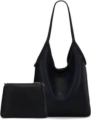 Foldable Slouchy Hobo Shoulder Bag for Women Ultra Soft Genuine Leather Top Handle Handbag with Coin Purse for Daily Use
