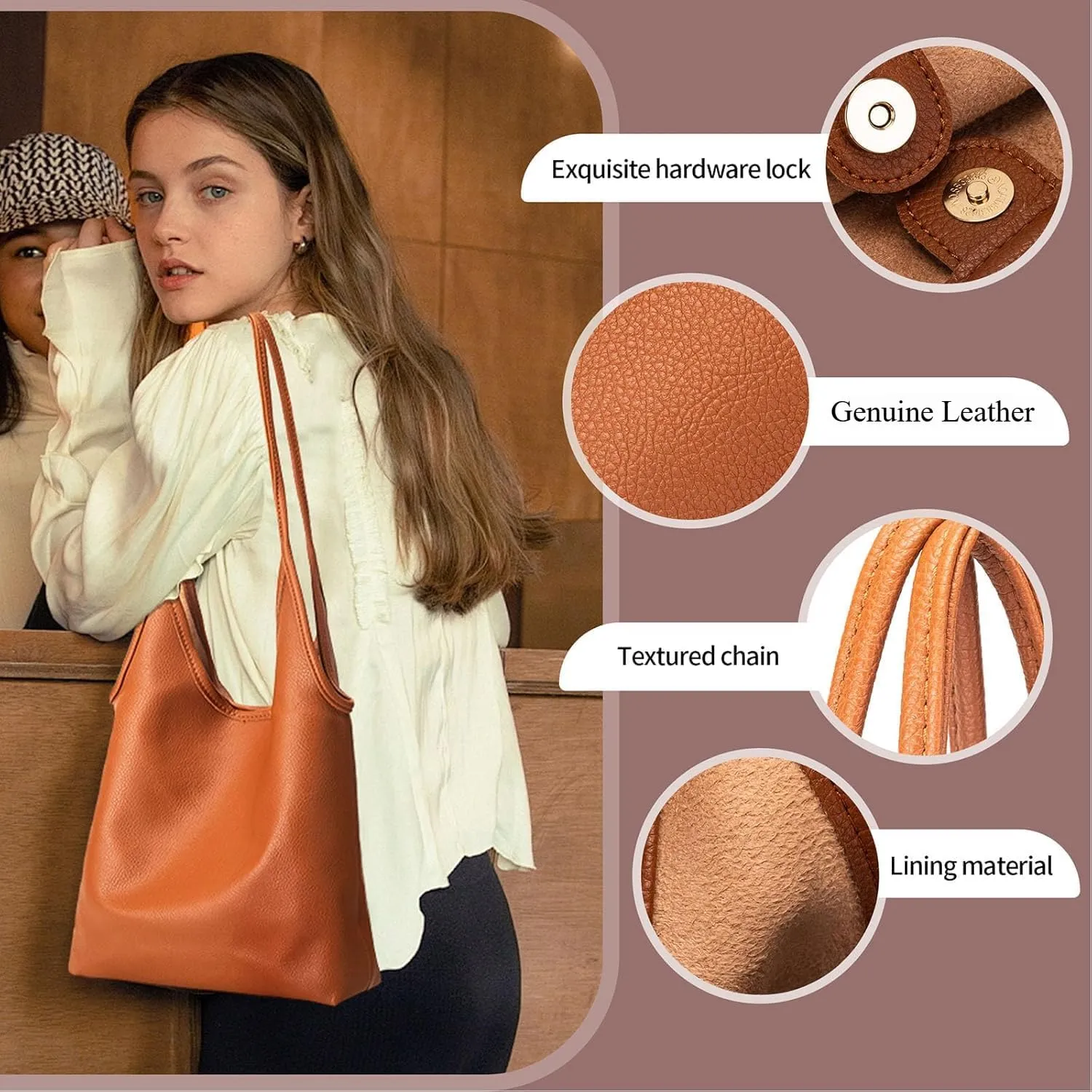Foldable Slouchy Hobo Shoulder Bag for Women Ultra Soft Genuine Leather Top Handle Handbag with Coin Purse for Daily Use