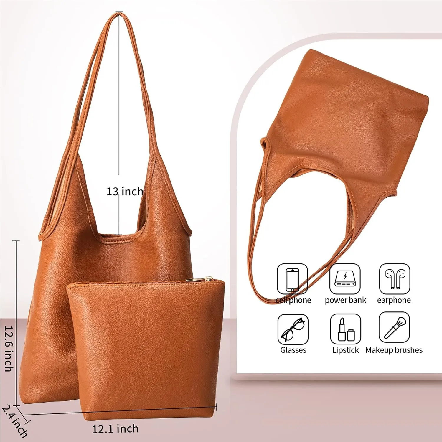 Foldable Slouchy Hobo Shoulder Bag for Women Ultra Soft Genuine Leather Top Handle Handbag with Coin Purse for Daily Use
