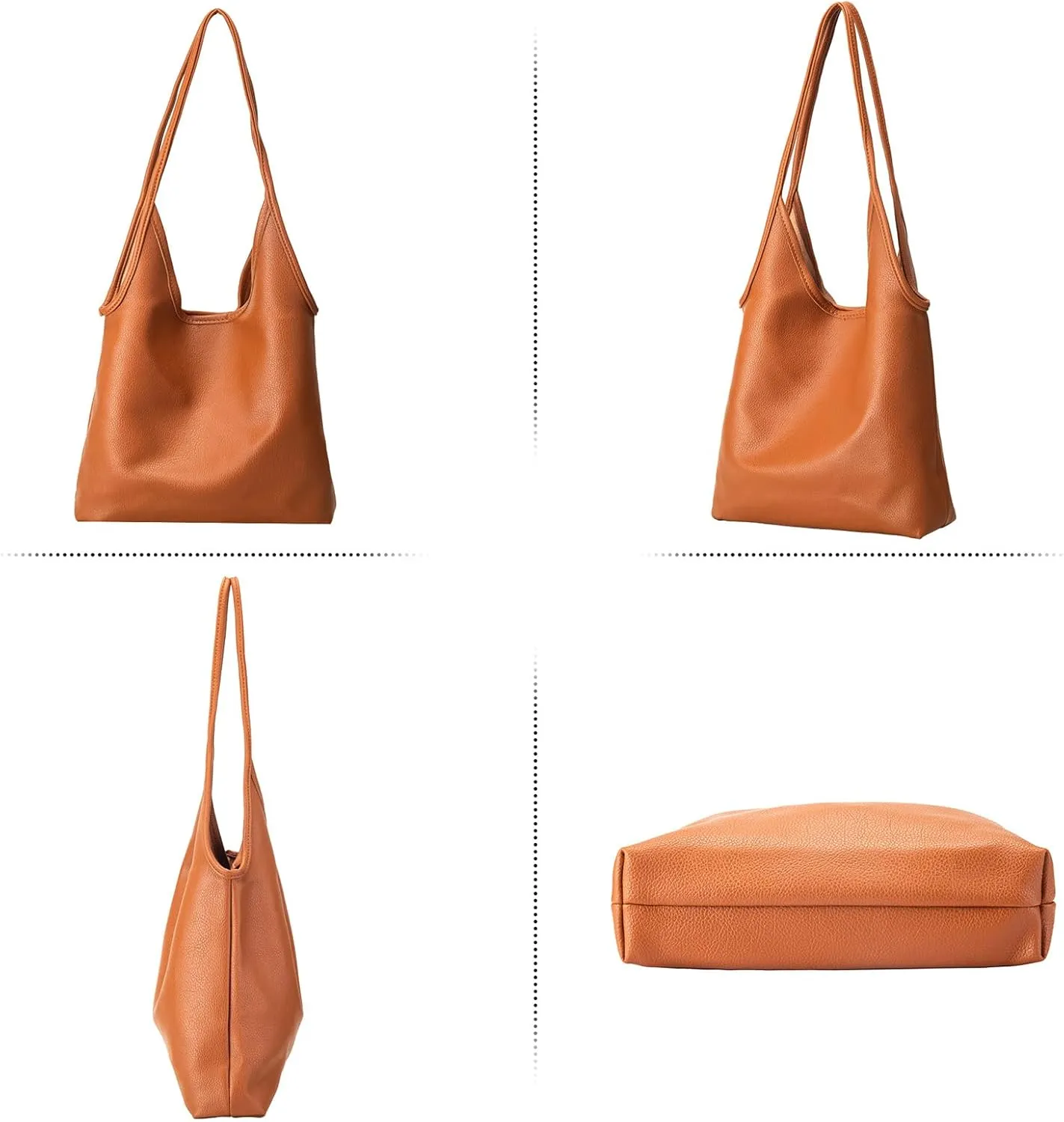 Foldable Slouchy Hobo Shoulder Bag for Women Ultra Soft Genuine Leather Top Handle Handbag with Coin Purse for Daily Use