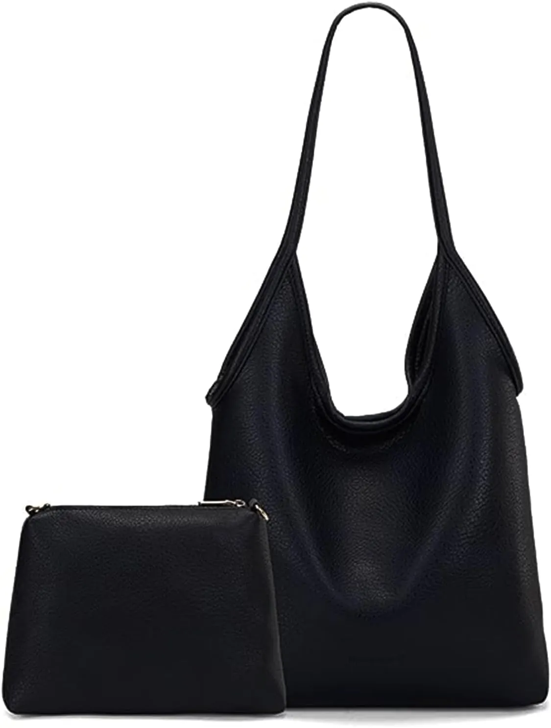 Foldable Slouchy Hobo Shoulder Bag for Women Ultra Soft Genuine Leather Top Handle Handbag with Coin Purse for Daily Use