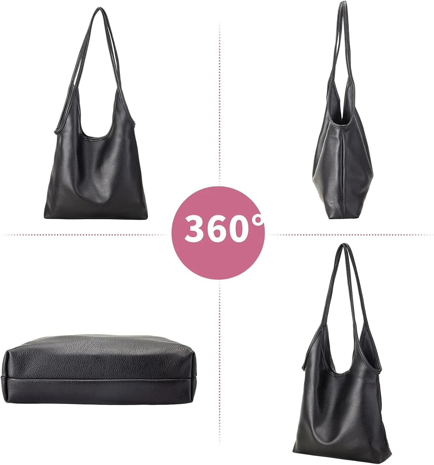 Foldable Slouchy Hobo Shoulder Bag for Women Ultra Soft Genuine Leather Top Handle Handbag with Coin Purse for Daily Use
