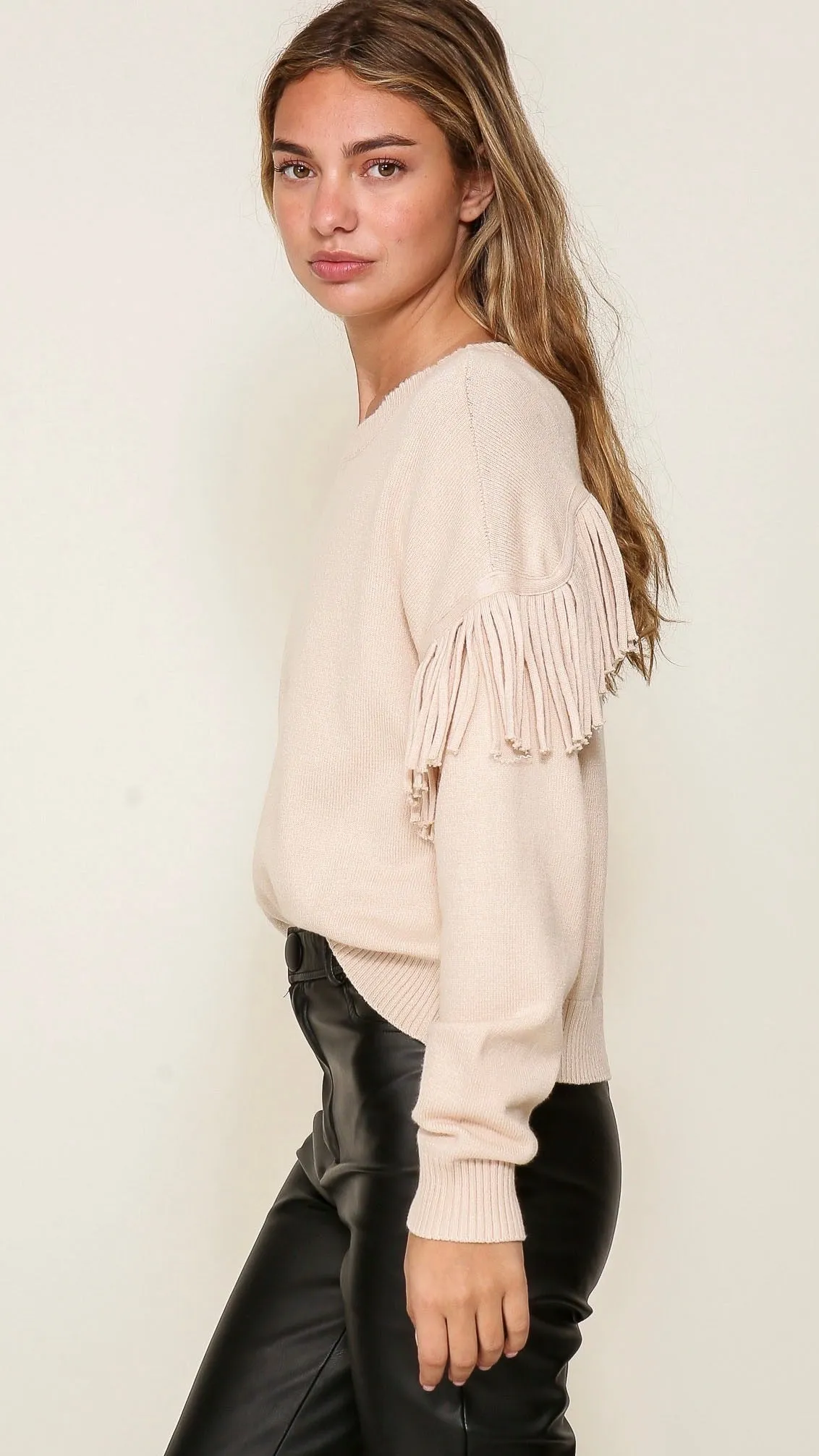 Frankie Fringe Sweater Top Ivory