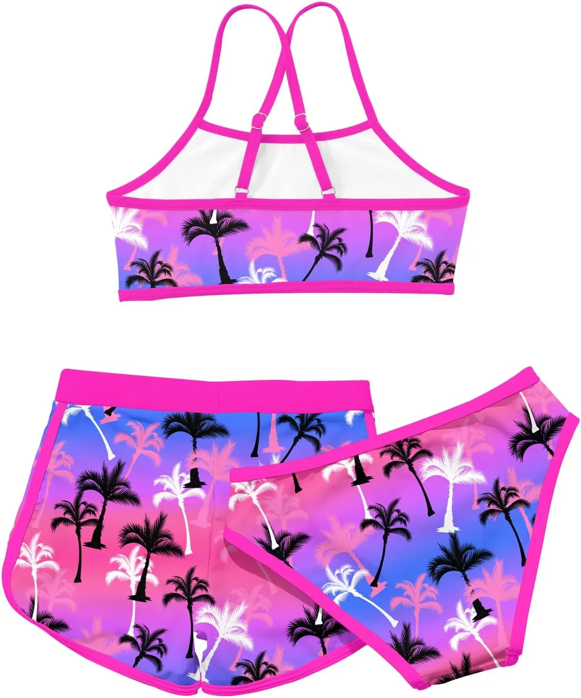 Funnycokid Girls Swimsuit 3 Piece Hawaii Bathing Suit Bikini Set with Shorts Swimwear 7-14 Years
