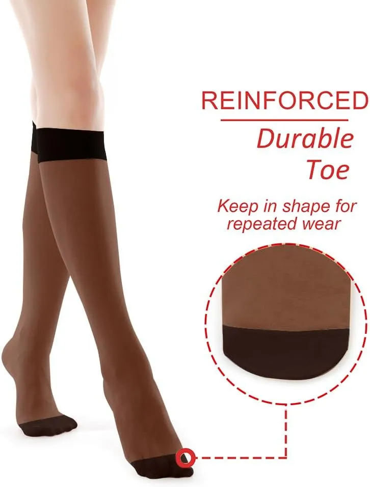 G&Y 12 Pairs Women's Sheer Knee High - 15D Nylon Stockings with Reinforced Toe