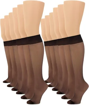 G&Y 12 Pairs Women's Sheer Knee High - 15D Nylon Stockings with Reinforced Toe