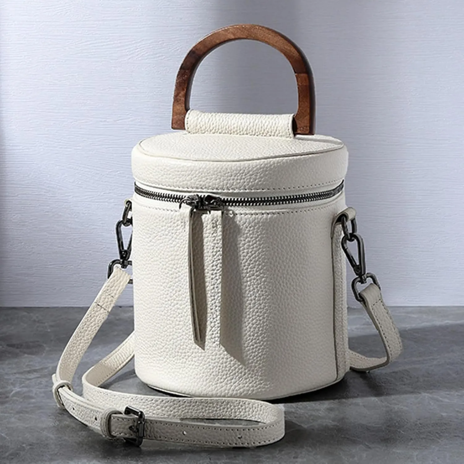 Genuine Leather Bucket Bag for Women Handbag Tote Bag Crossbody Bag Shoulder Bag with Adjustable Strap (C)