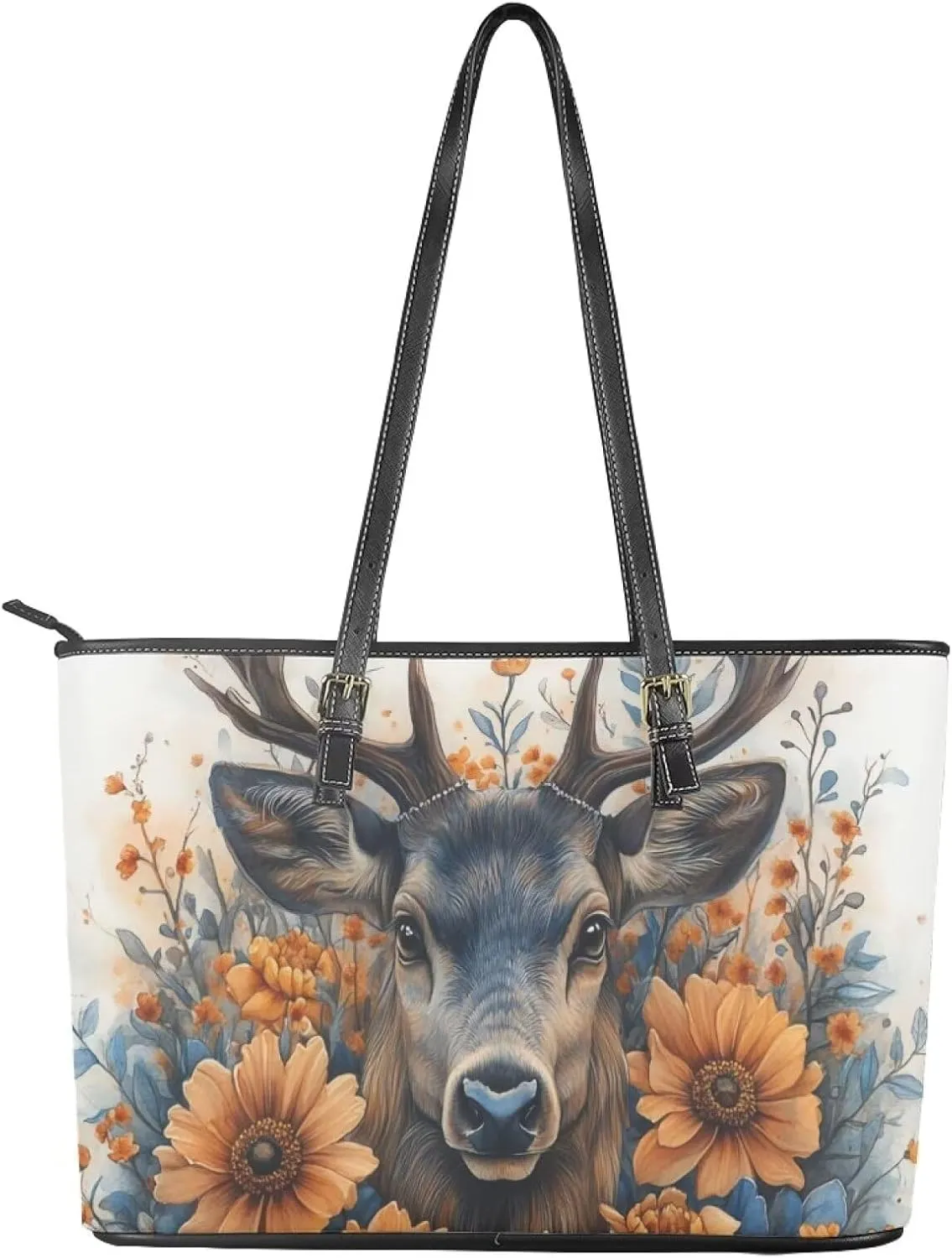 GIFTPUZZ Tote Bag for Women Christmas Tote Bag for Women Shoulder Tote Bag Leather Tote Handbag with Zipper Waterproof