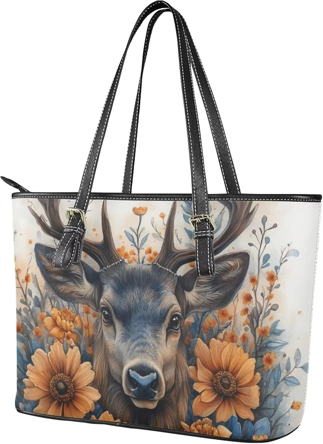 GIFTPUZZ Tote Bag for Women Christmas Tote Bag for Women Shoulder Tote Bag Leather Tote Handbag with Zipper Waterproof