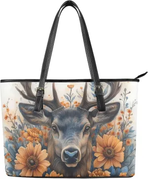 GIFTPUZZ Tote Bag for Women Christmas Tote Bag for Women Shoulder Tote Bag Leather Tote Handbag with Zipper Waterproof