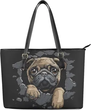 GIFTPUZZ Tote Bag for Women Christmas Tote Bag for Women Shoulder Tote Bag Leather Tote Handbag with Zipper Waterproof