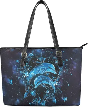 GIFTPUZZ Tote Bag for Women Christmas Tote Bag for Women Shoulder Tote Bag Leather Tote Handbag with Zipper Waterproof
