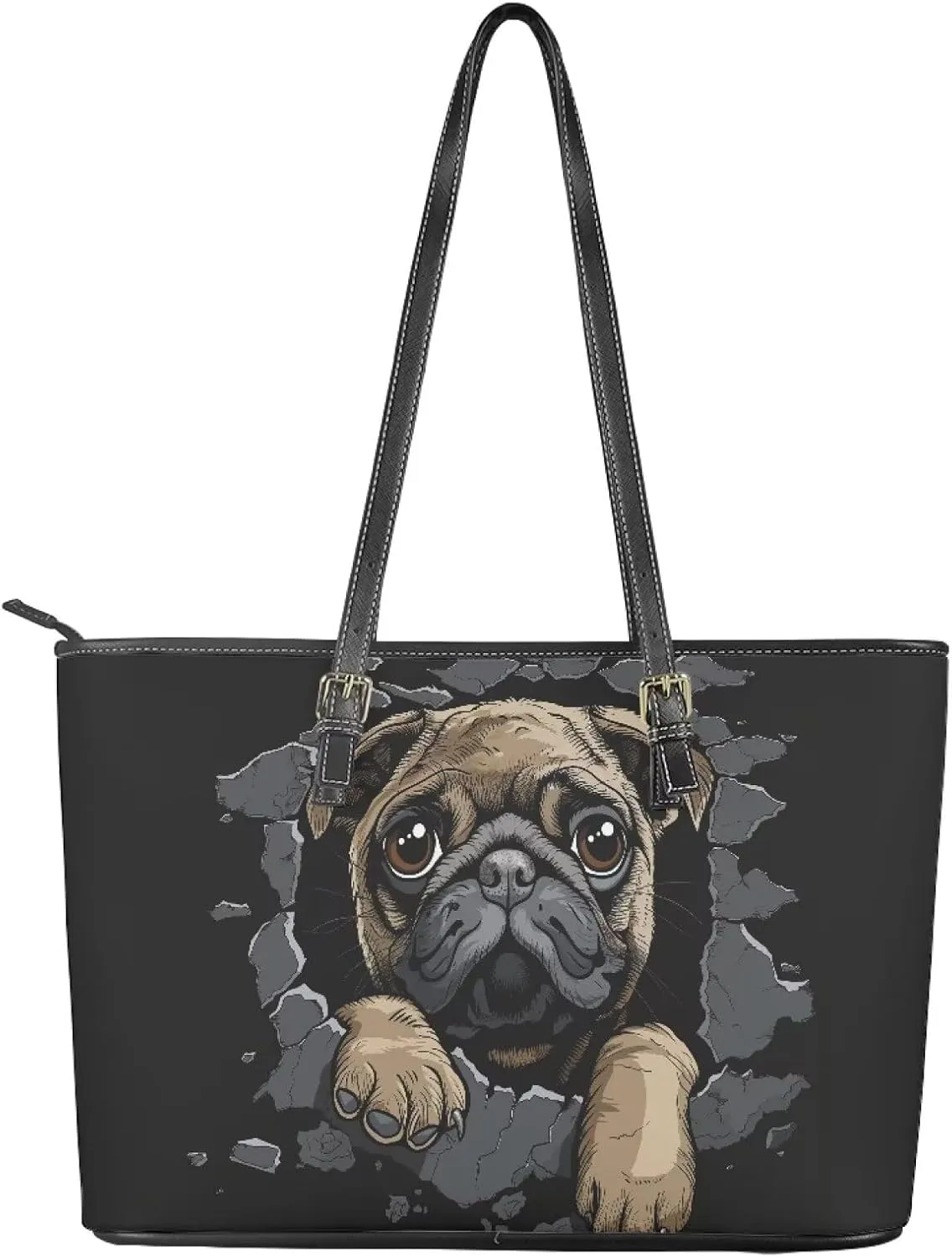 GIFTPUZZ Tote Bag for Women Christmas Tote Bag for Women Shoulder Tote Bag Leather Tote Handbag with Zipper Waterproof