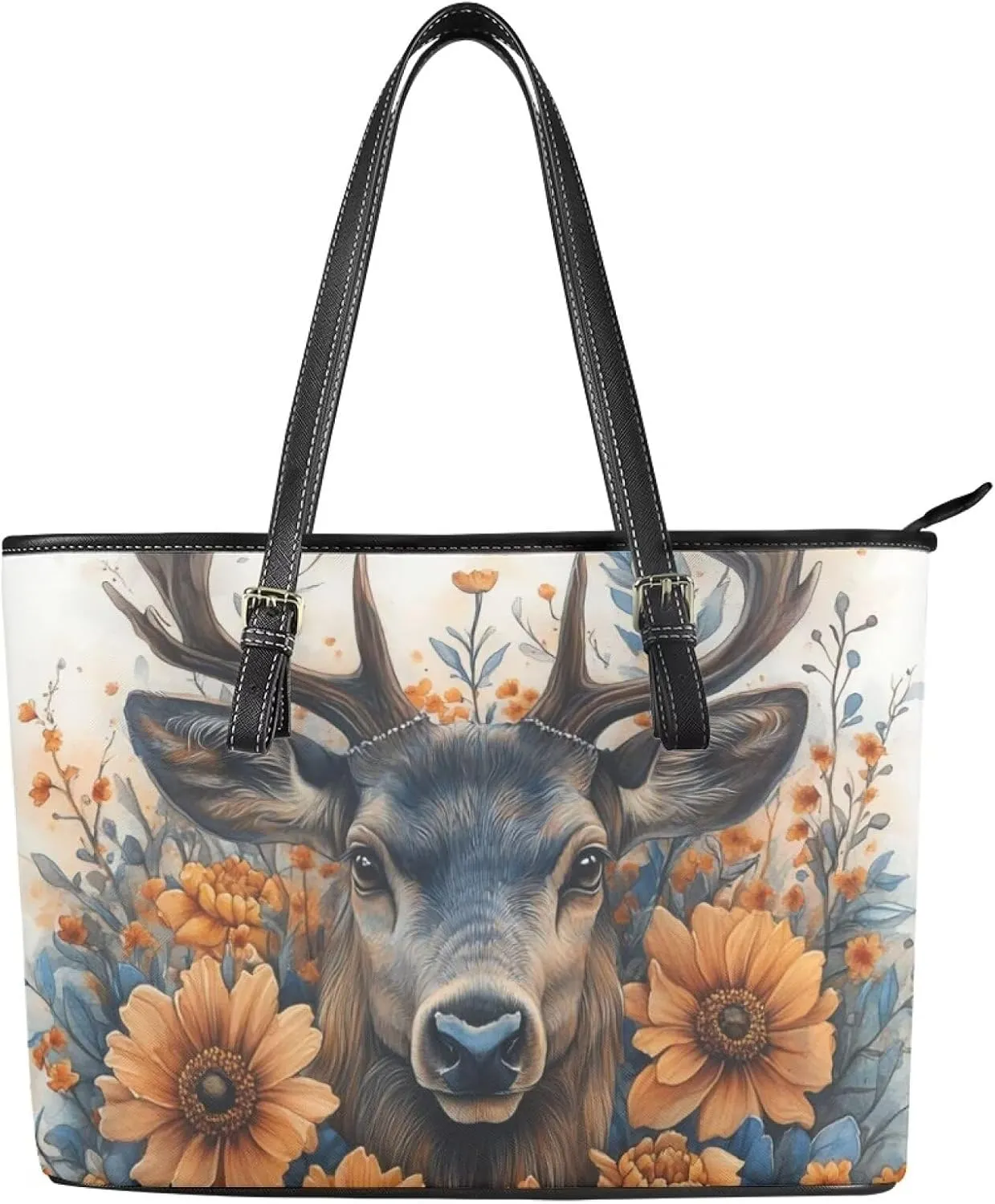 GIFTPUZZ Tote Bag for Women Christmas Tote Bag for Women Shoulder Tote Bag Leather Tote Handbag with Zipper Waterproof