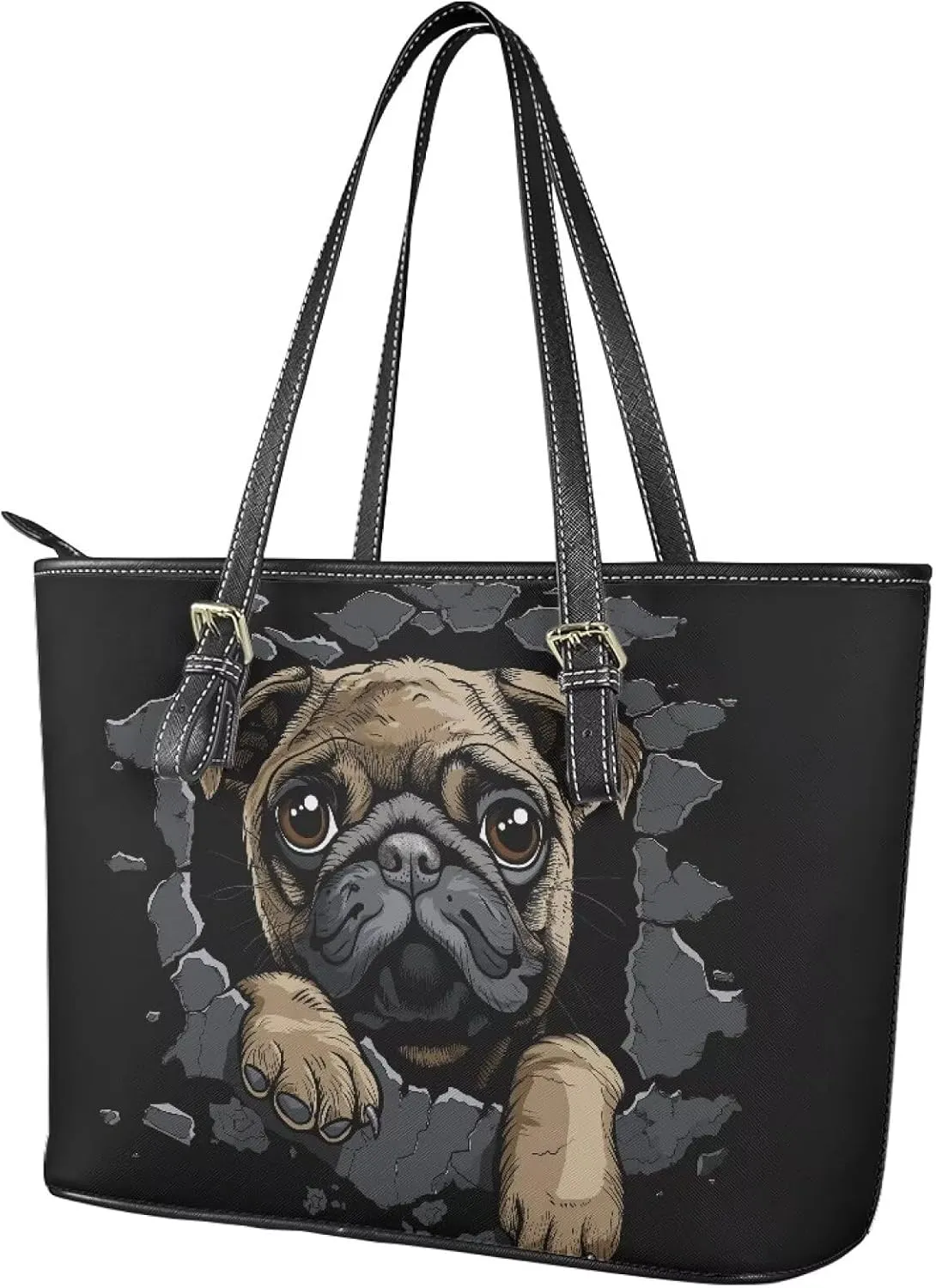 GIFTPUZZ Tote Bag for Women Christmas Tote Bag for Women Shoulder Tote Bag Leather Tote Handbag with Zipper Waterproof
