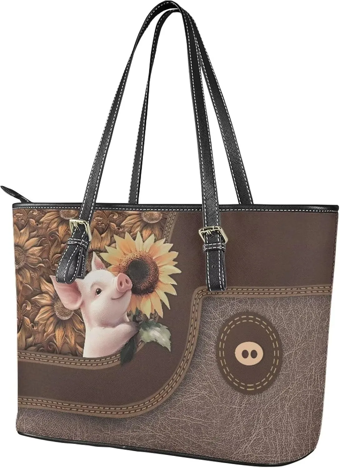 GIFTPUZZ Women's Tote Bag Leather Shoulder Bag Large Purse with Adjustable Strap and Zipper Closure Waterproof