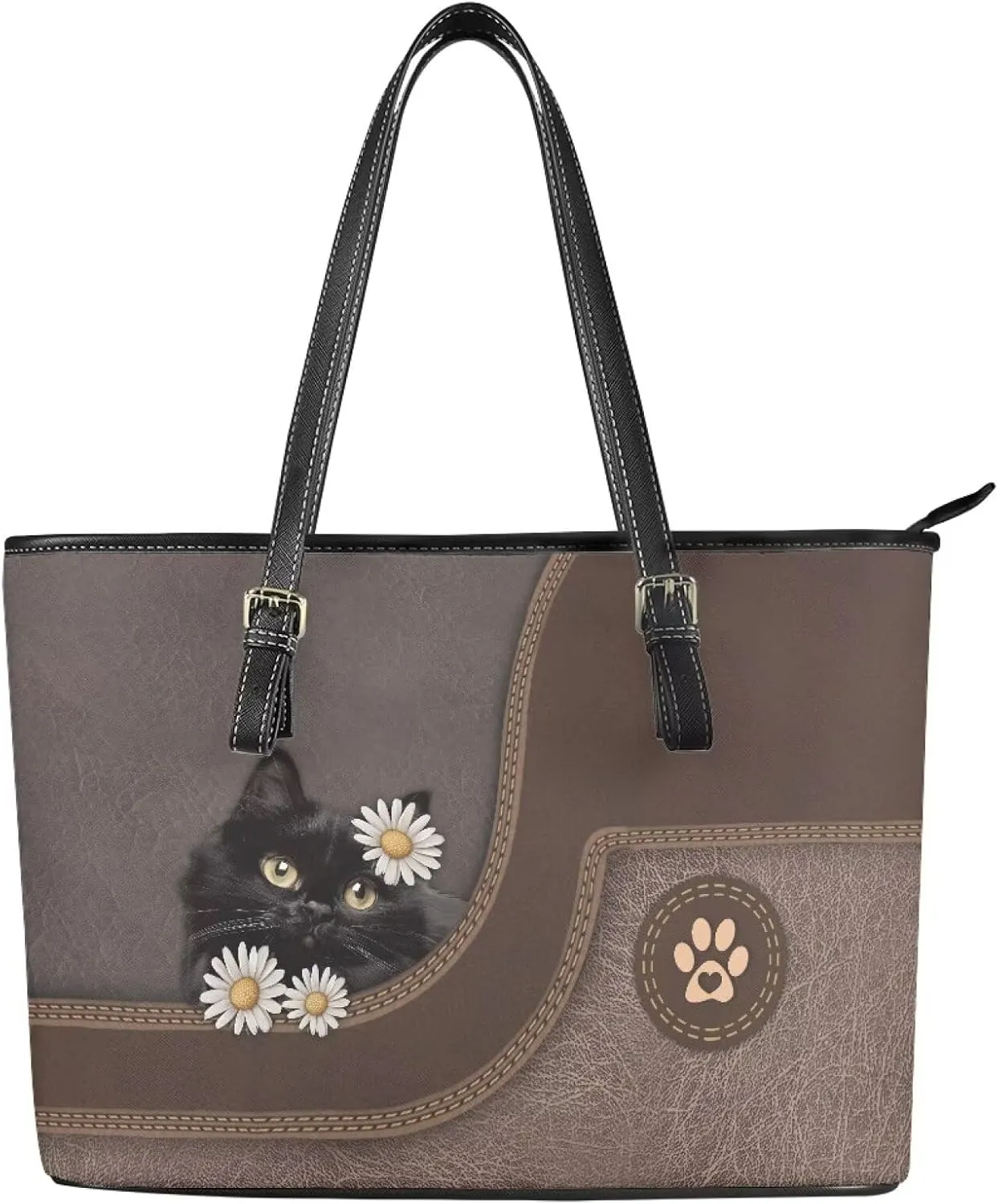 GIFTPUZZ Women's Tote Bag Leather Shoulder Bag Large Purse with Adjustable Strap and Zipper Closure Waterproof