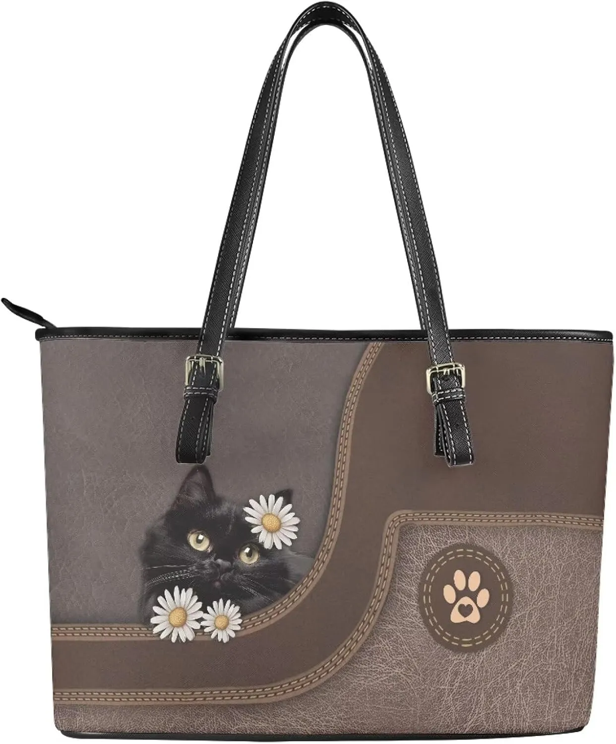 GIFTPUZZ Women's Tote Bag Leather Shoulder Bag Large Purse with Adjustable Strap and Zipper Closure Waterproof