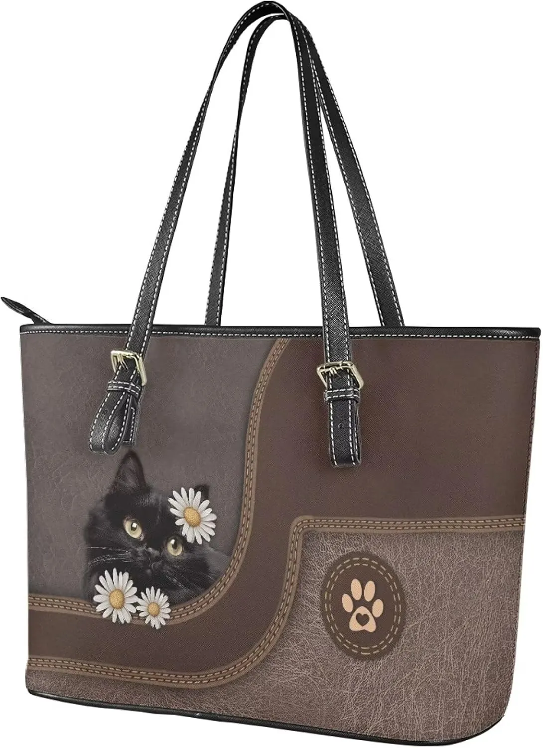 GIFTPUZZ Women's Tote Bag Leather Shoulder Bag Large Purse with Adjustable Strap and Zipper Closure Waterproof