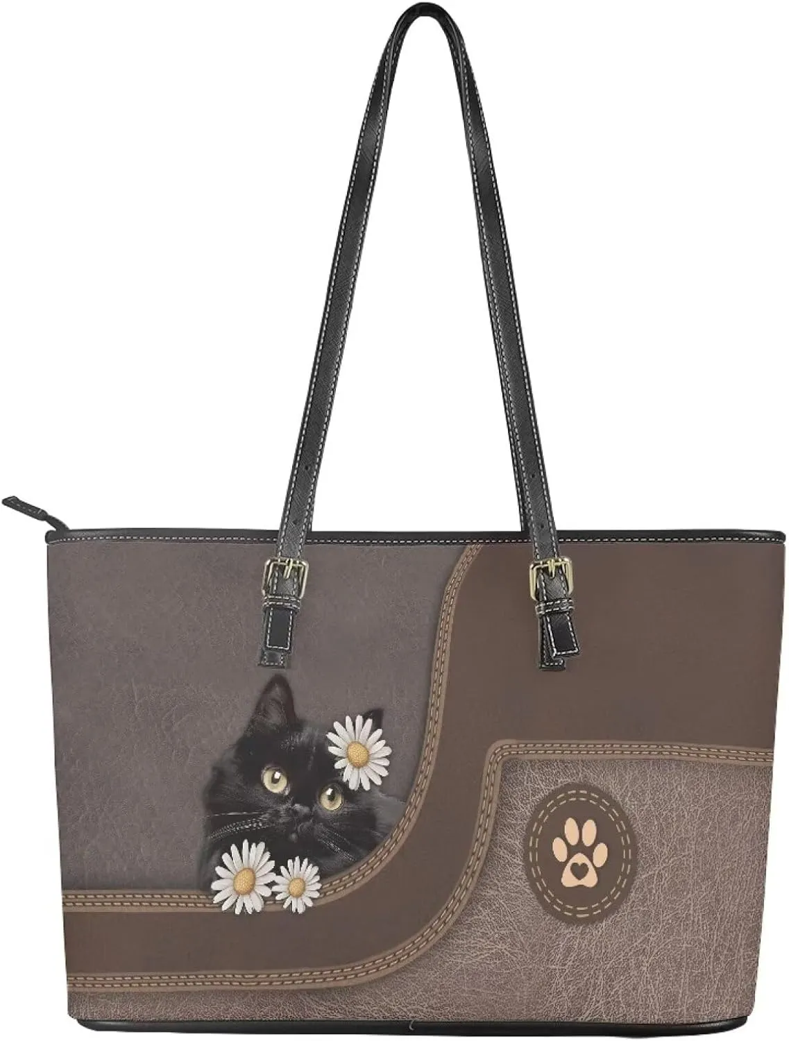GIFTPUZZ Women's Tote Bag Leather Shoulder Bag Large Purse with Adjustable Strap and Zipper Closure Waterproof