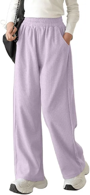 Girl's Wide Leg Sweatpants Baggy Straight Loose Sweat Pants High Waist Causal Kids Athletic Pants with Pockets 6-14Y