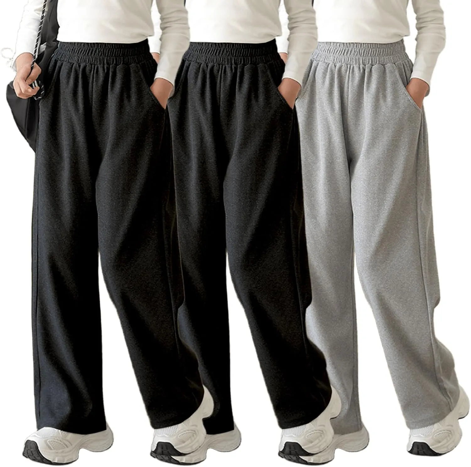 Girl's Wide Leg Sweatpants Baggy Straight Loose Sweat Pants High Waist Causal Kids Athletic Pants with Pockets 6-14Y