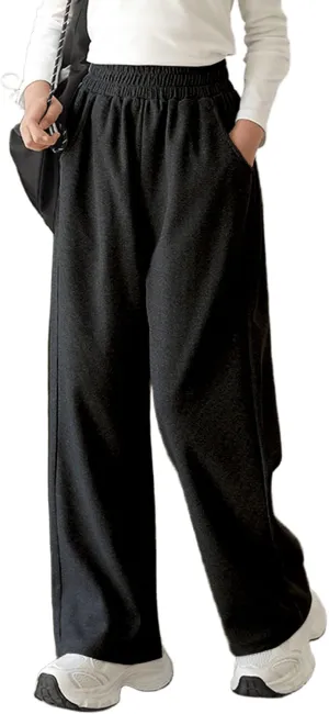 Girl's Wide Leg Sweatpants Baggy Straight Loose Sweat Pants High Waist Causal Kids Athletic Pants with Pockets 6-14Y