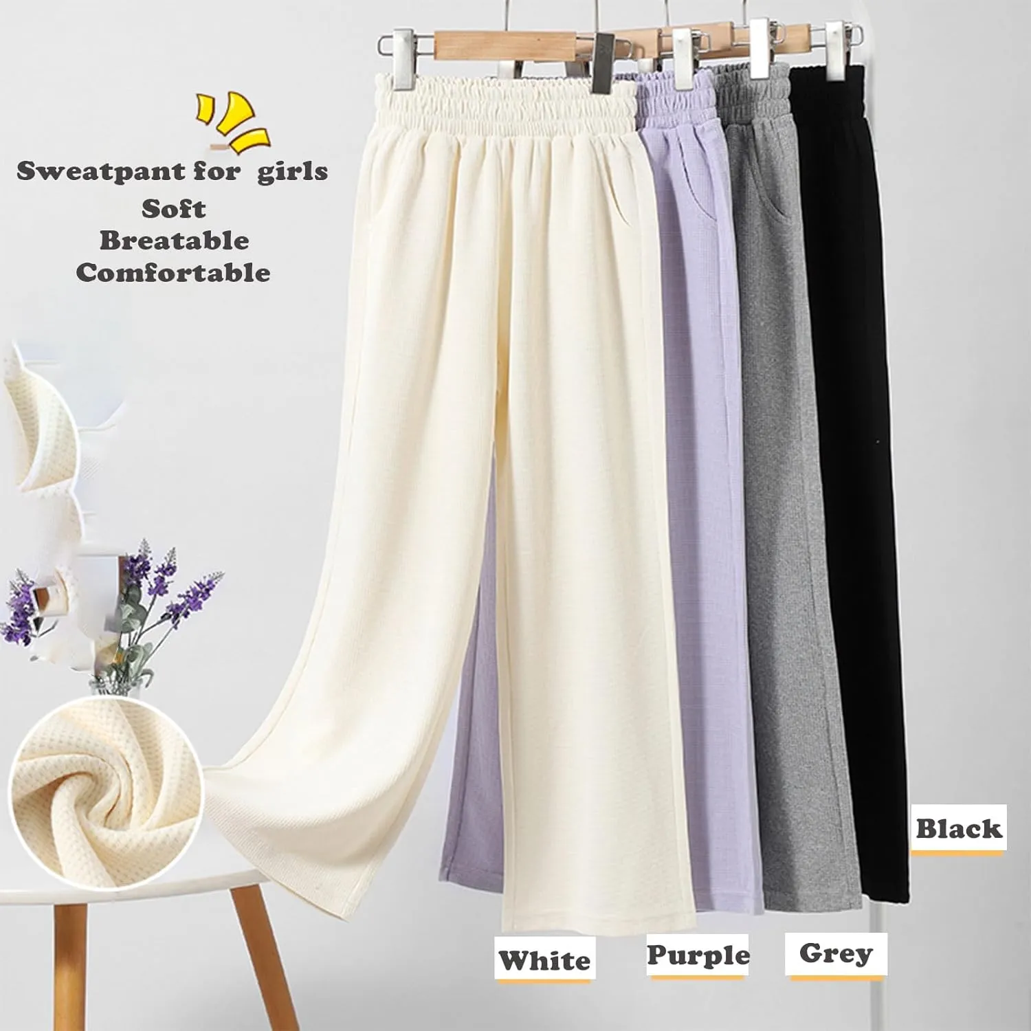 Girl's Wide Leg Sweatpants Baggy Straight Loose Sweat Pants High Waist Causal Kids Athletic Pants with Pockets 6-14Y