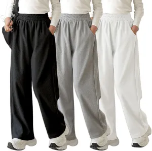Girl's Wide Leg Sweatpants Baggy Straight Loose Sweat Pants High Waist Causal Kids Athletic Pants with Pockets 6-14Y