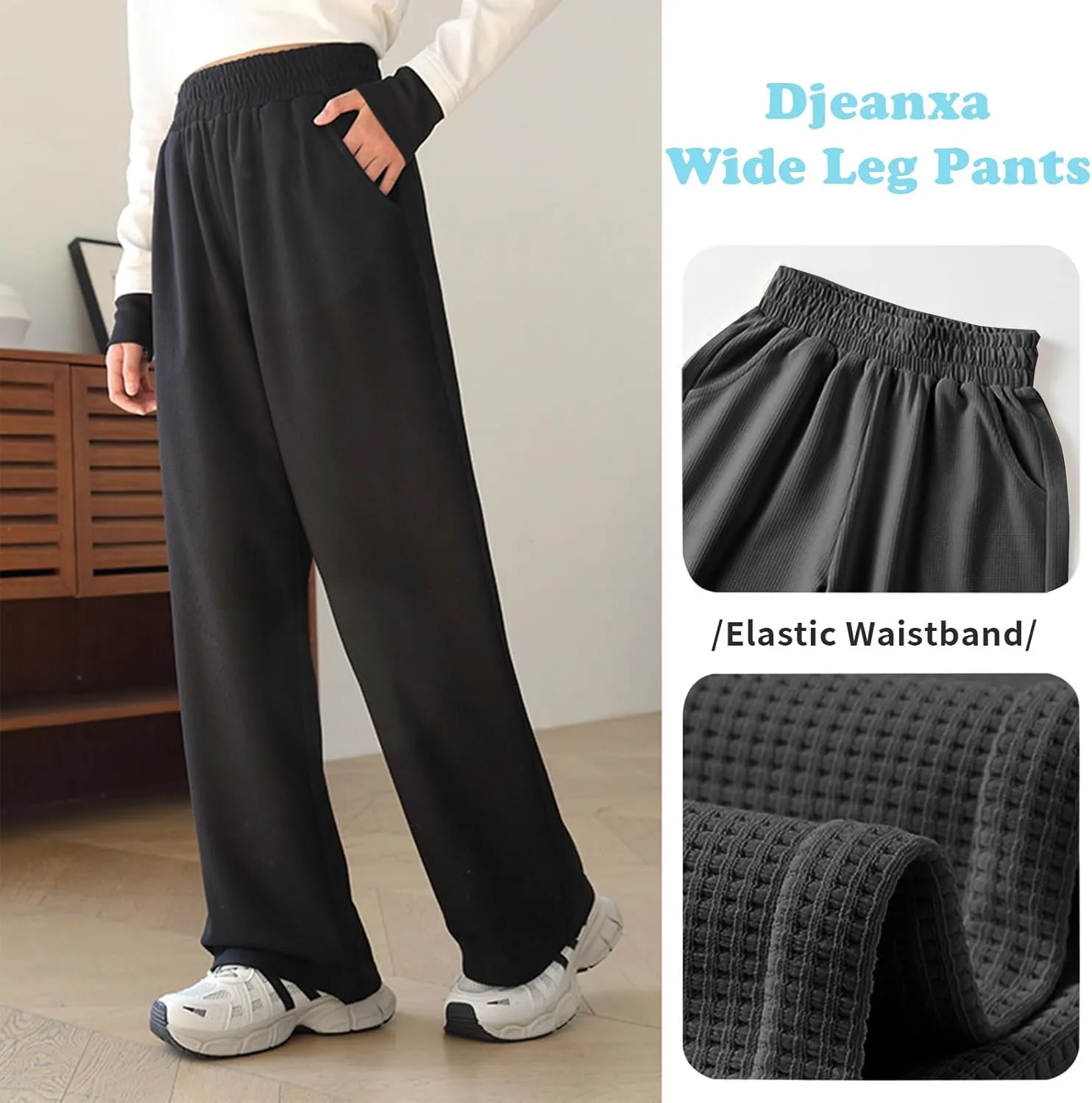 Girl's Wide Leg Sweatpants Baggy Straight Loose Sweat Pants High Waist Causal Kids Athletic Pants with Pockets 6-14Y