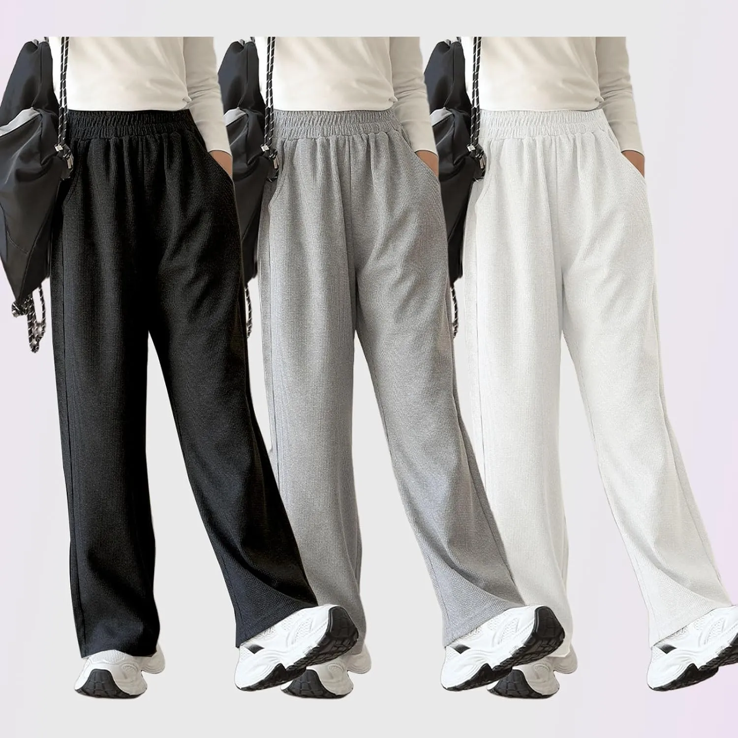 Girl's Wide Leg Sweatpants Baggy Straight Loose Sweat Pants High Waist Causal Kids Athletic Pants with Pockets 6-14Y