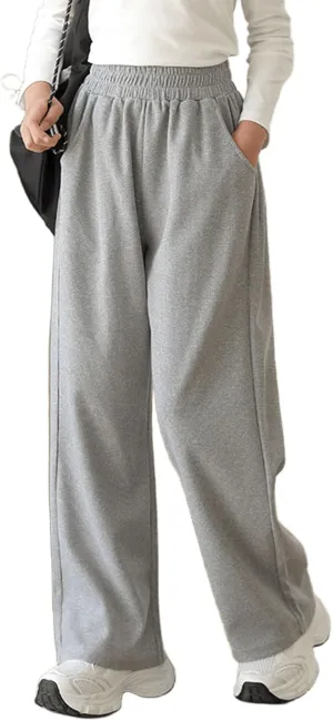 Girl's Wide Leg Sweatpants Baggy Straight Loose Sweat Pants High Waist Causal Kids Athletic Pants with Pockets 6-14Y