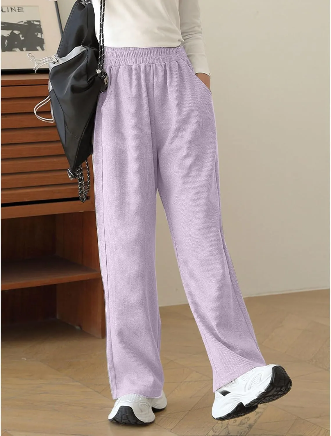 Girl's Wide Leg Sweatpants Baggy Straight Loose Sweat Pants High Waist Causal Kids Athletic Pants with Pockets 6-14Y