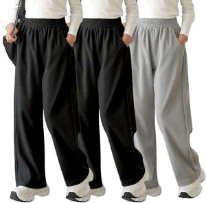 Girl's Wide Leg Sweatpants Baggy Straight Loose Sweat Pants High Waist Causal Kids Athletic Pants with Pockets 6-14Y