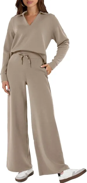 Glamaker Women's 2 Piece Sets Outfits Casual Long Sleeve Sweatsuits Polo Top and Wide Leg Pants Matching Sets