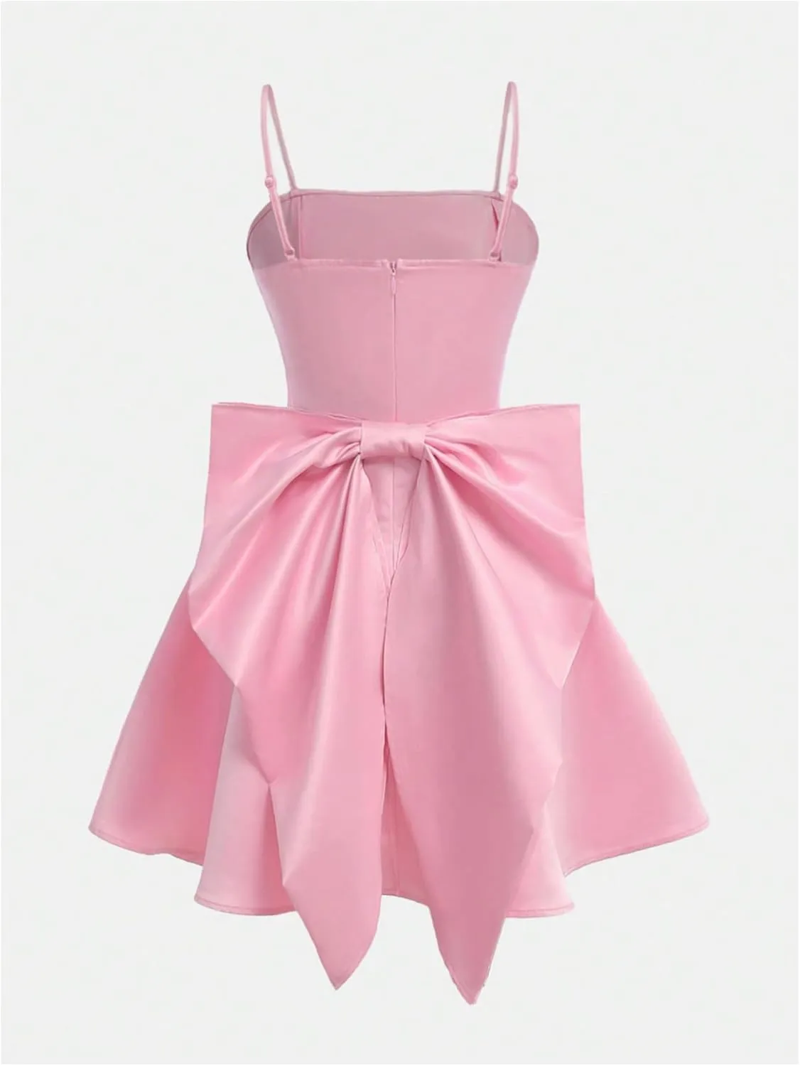 GORGLITTER Girl's Bow Tie Ruffle Cami Dress Satin Cute Sleeveless Spaghetti Strap Princess Mini Dresses