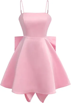 GORGLITTER Girl's Bow Tie Ruffle Cami Dress Satin Cute Sleeveless Spaghetti Strap Princess Mini Dresses
