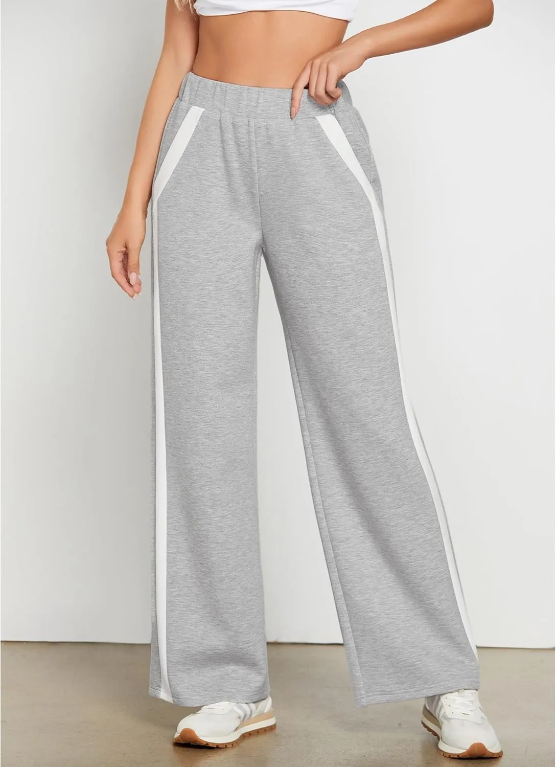 GRAPENT Wide Leg Sweatpants Women Baggy High Waisted Pull On Athleisure Loose Lounge Color Block Sweat Pants with Pocket