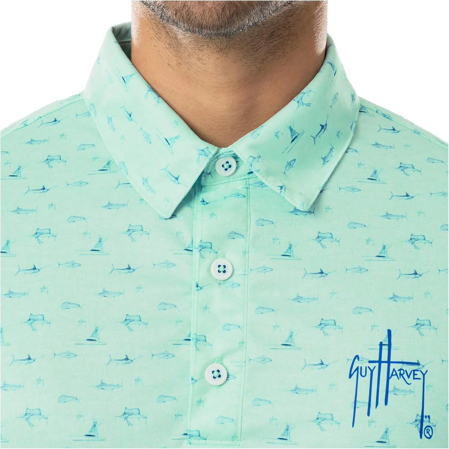 Guy Harvey Mens Performance Recycled Polyester Short Sleeve Polo Shirt