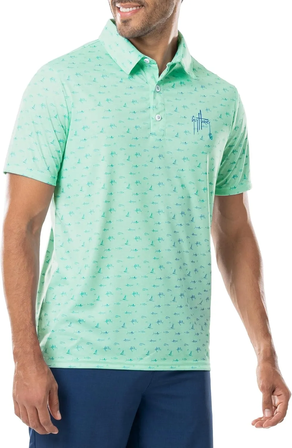 Guy Harvey Mens Performance Recycled Polyester Short Sleeve Polo Shirt