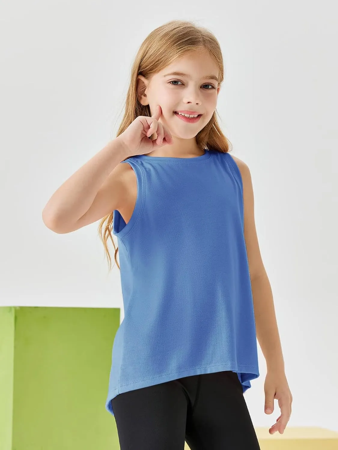 Haloumoning Girls Athletic Tank Tops Open Tie Back Sleeveless Workout Running Tennis Sports Shirts 5-14Years