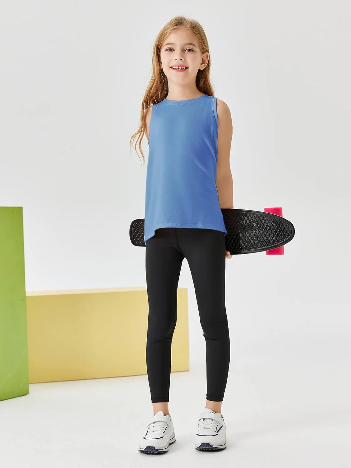 Haloumoning Girls Athletic Tank Tops Open Tie Back Sleeveless Workout Running Tennis Sports Shirts 5-14Years