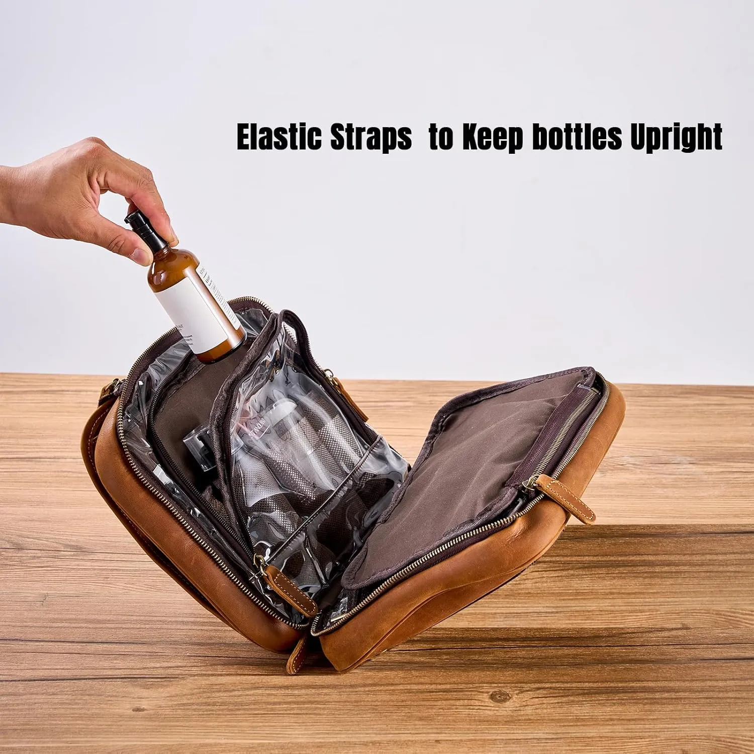 Hanging Toiletry Bag for Men Women,Customized Full Grain Genuine Leather Toiletry Bag for Travel,Makeup Cosmetic Case,Shaving Kit Bag,Hygiene Dopp Kit Brown