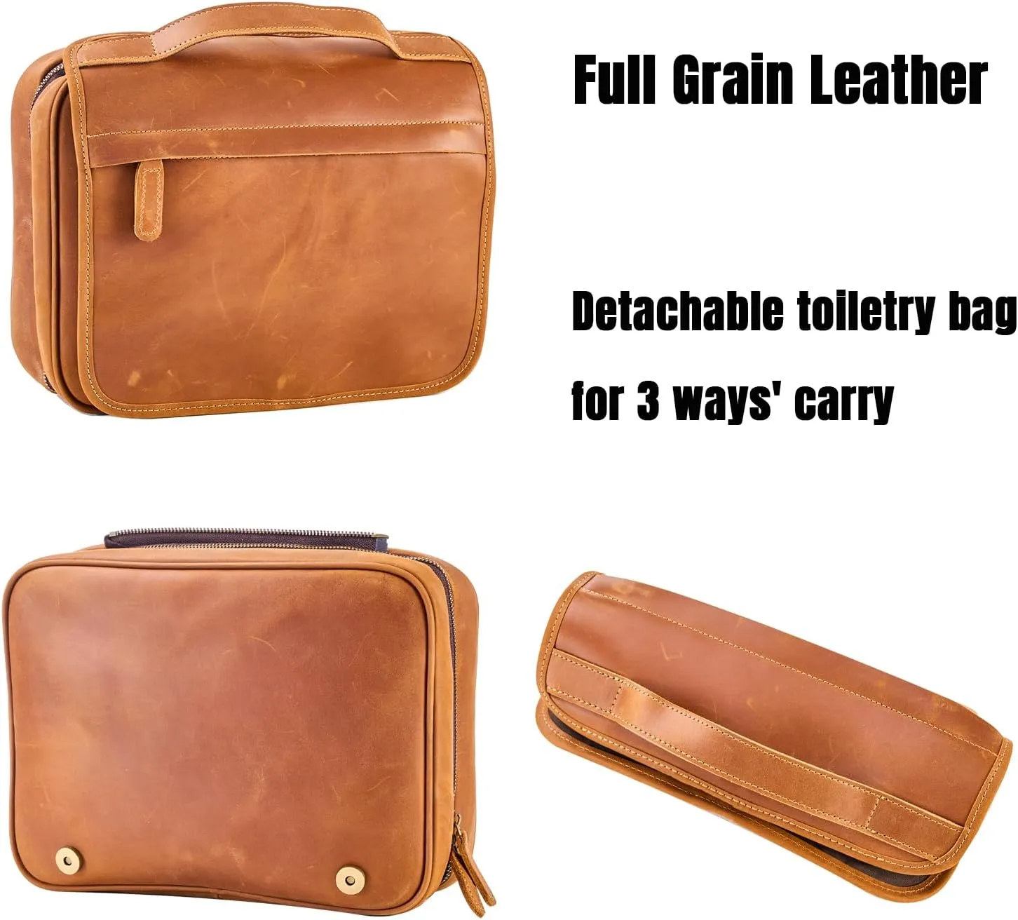 Hanging Toiletry Bag for Men Women,Customized Full Grain Genuine Leather Toiletry Bag for Travel,Makeup Cosmetic Case,Shaving Kit Bag,Hygiene Dopp Kit Brown