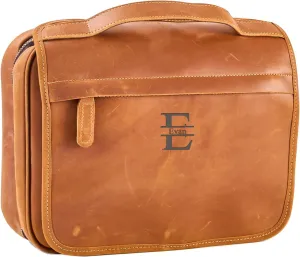 Hanging Toiletry Bag for Men Women,Customized Full Grain Genuine Leather Toiletry Bag for Travel,Makeup Cosmetic Case,Shaving Kit Bag,Hygiene Dopp Kit Brown