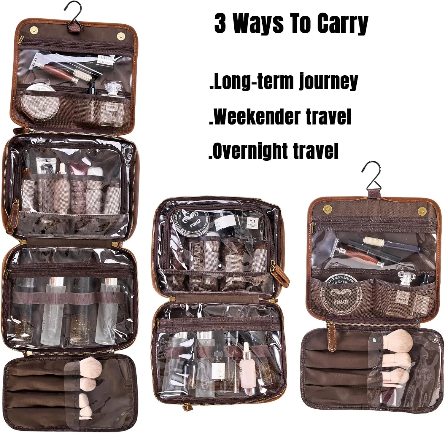 Hanging Toiletry Bag for Men Women,Personalized Full Grain Genuine Leather Toiletry Bag,Makeup Cosmetic Bag,Shaving Kit Bag,Hygiene Dopp Kit DarkBrown