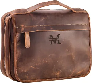 Hanging Toiletry Bag for Men Women,Personalized Full Grain Genuine Leather Toiletry Bag,Makeup Cosmetic Bag,Shaving Kit Bag,Hygiene Dopp Kit DarkBrown