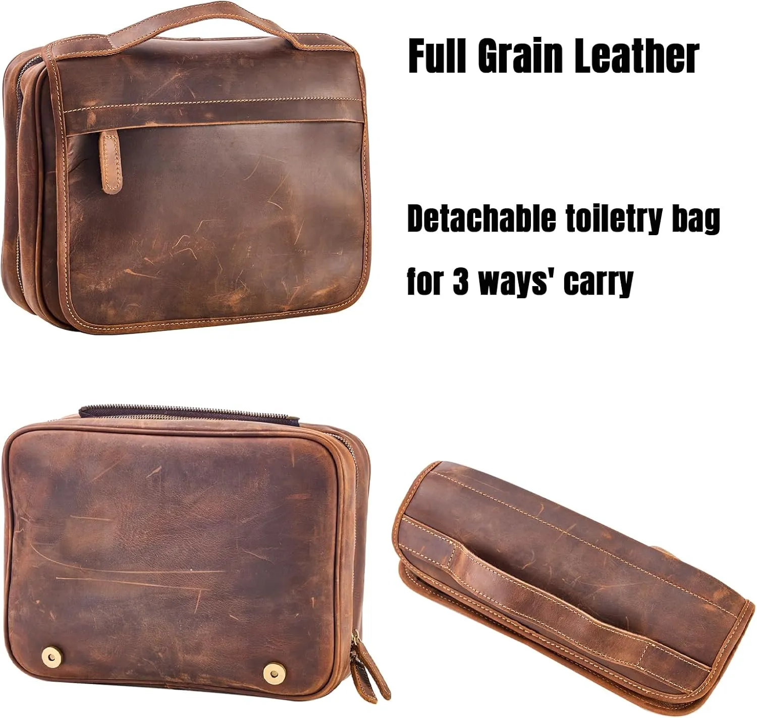 Hanging Toiletry Bag for Men Women,Personalized Full Grain Genuine Leather Toiletry Bag,Makeup Cosmetic Bag,Shaving Kit Bag,Hygiene Dopp Kit DarkBrown