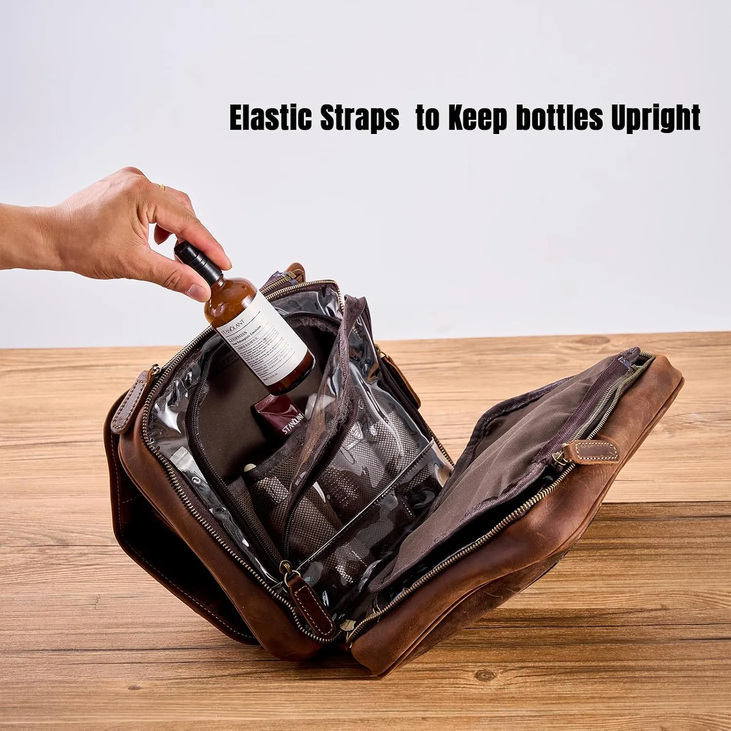 Hanging Toiletry Bag for Men Women,Personalized Full Grain Genuine Leather Toiletry Bag,Makeup Cosmetic Bag,Shaving Kit Bag,Hygiene Dopp Kit DarkBrown